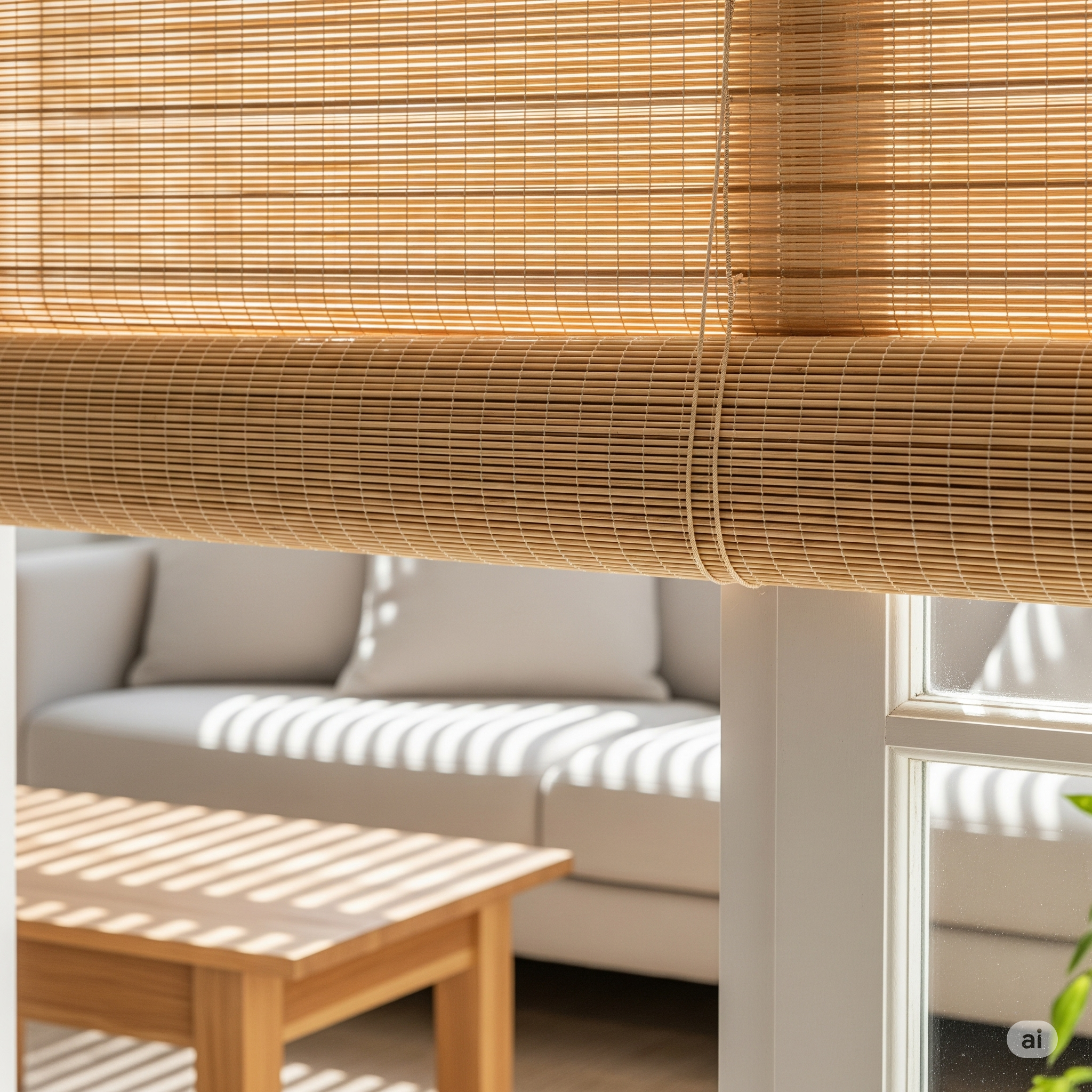 Bamboo blinds with decorative valance in Chennai interiors